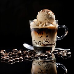 Canvas Print - A glass of ice cream with a spoon next to it