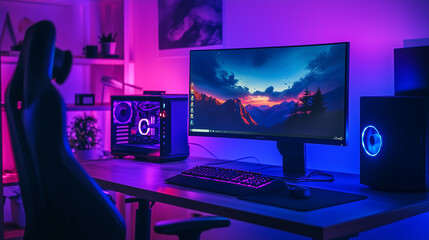 Poster - modern desktop computer setup for professional work