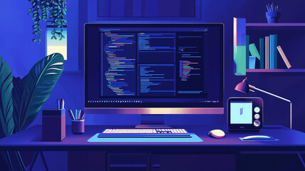 Poster - modern desktop computer setup for professional work