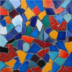 Wall Mural - A mosaic of colorful tiles with a blue and yellow piece in the middle