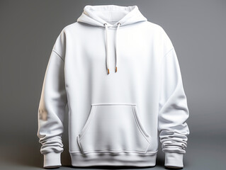 Aufkleber - A blank white hoodie mockup on a gray background, ideal for branding presentation. Generative AI