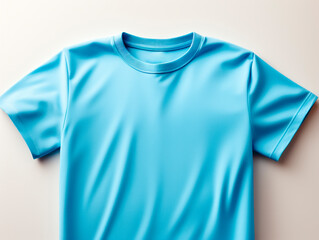 Wall Mural - Blue t-shirt mockup on a clean beige background, ideal for branding and design presentations. Generative AI