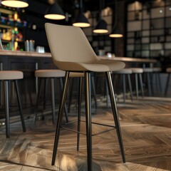 Canvas Print - A tan bar stool sits in a dimly lit bar