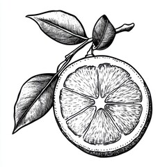 Black and white Vintage engraved art of a lemon isolated on white background, ink sketch illustration, simple vector art design, highly detailed line art, high contrasty