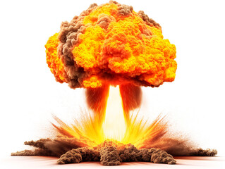 Poster - A massive explosion mushroom cloud on a white background, concept of destruction or power. Generative AI