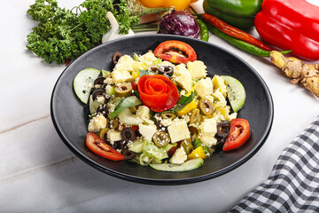 Wall Mural - Greek salad with feta, tomato and cucumber