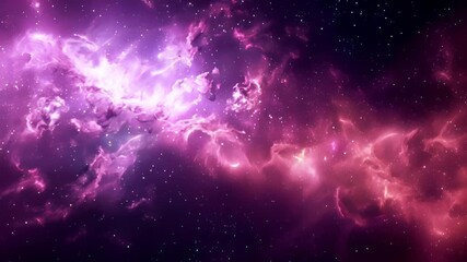 Wall Mural - Horizontal video of mesmerizing cosmic scene featuring vibrant pink and purple nebulae against starry night sky. ethereal and otherworldly beauty of universe, space, astronomy, cosmic exploration
