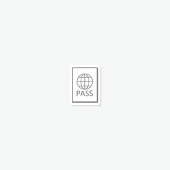 Sticker - Black passport icon with globe sticker isolated on gray background