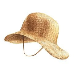 Brown woven straw cowboy hat isolated on white background, summer relaxation