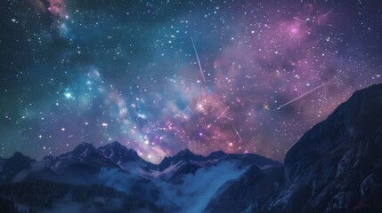 Canvas Print - A beautiful night sky with a mountain range in the background