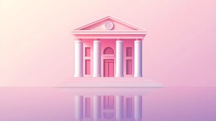 A minimalist virtual bank building icon, soft pastel lighting, modern flat design, clean lines and simple shapes, mood of elegance and simplicity