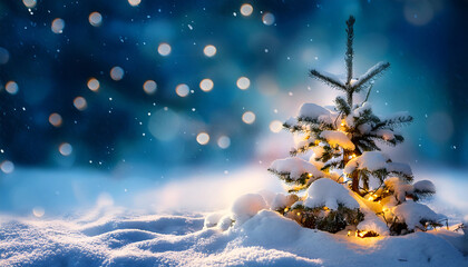  Christmas background. Xmas tree with snow decorated with garland lights, holiday festive ba_1(81)