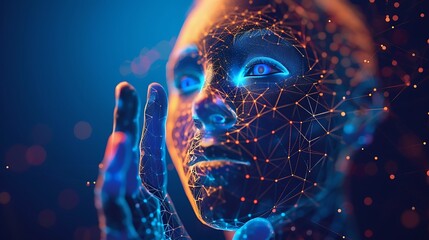 Poster - Digital Portrait with a network of connections, representing the concepts of artificial intelligence, technology, and the interconnectedness of the digital world.