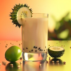 Wall Mural - A glass of milk with a slice of lime on top