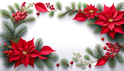 Wall Mural - christmas decoration. frame of flowers of red poinsettia, branch christmas tree, ball, red _1(103)