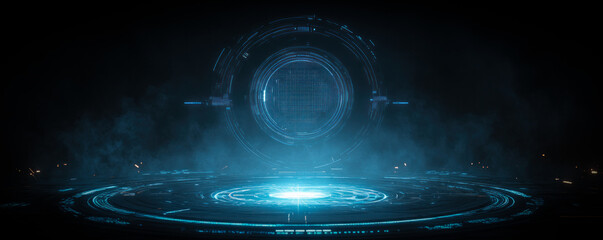 Poster - A blue and white image of a glowing orb with a blue background. The image has a futuristic and otherworldly feel to it