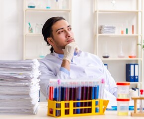 Poster - Young male chemist working in the lab