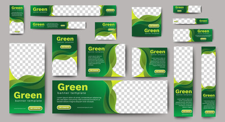 Fototapete - Nature banner design web template Set, Horizontal header web banner. Modern Gradient green cover header background for website design, Social Media Cover ads banner, flyer, invitation card
