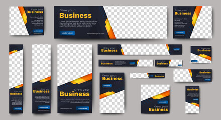 Poster - Business banner design web template Set, Horizontal header web banner. Black and yellow. cover header background for website design, Social Media Cover ads banner, flyer, invitation card	
