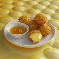 Canvas Print - A plate of fried dough balls with a bowl of honey on the side