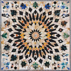 Sticker - A colorful mosaic tile design with a black center