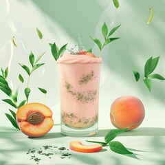 Canvas Print - A glass of pink drink with a peach on the side