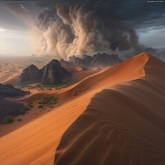 Wall Mural - A large dune in the desert with a cloudy sky in the backdrop