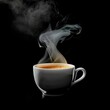 © Twomeows_AS - One steaming coffee cup on moody background.
