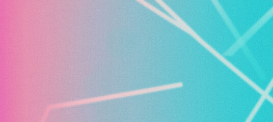 Poster - Grainy textured abstract background with a pink and blue gradient and intersecting white lines