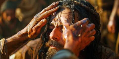 Canvas Print - Jesus performing a miracle and healing the blind