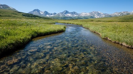 Poster - Serene mountain landscape with a crystal clear stream