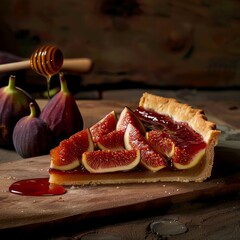 Wall Mural - A slice of pie with figs on top of it