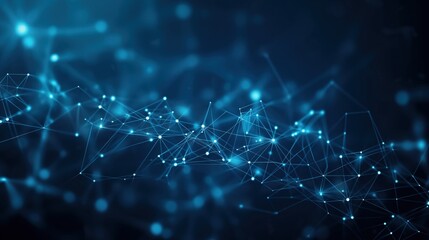 Aufkleber - Network of interconnected lines and dots in shades of blue on dark background. Depth and perspective created through visual hierarchy and composition.