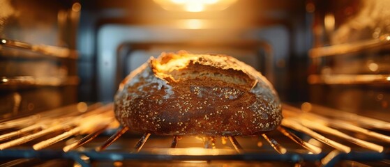 Sticker - Freshly baked bread in an oven. AI.