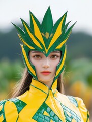 Sticker - woman wearing vibrant green and yellow costume