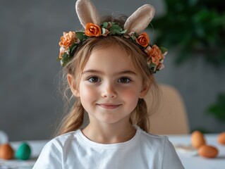 Poster - young girl with flower crown smiling