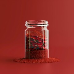 Poster - A jar of red peppers is sitting on a red background