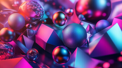 Poster - abstract background with 3d geometric shapes, moderate colorful wallpaper 