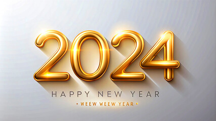 Happy New Year 2024 with elegant typography design template with gold realistic metal number. 2024 New Year celebration for premium