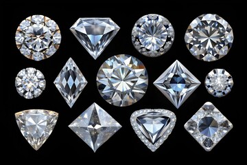 Poster - collection of Diamond Shapes Isolated on black Background