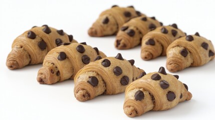 Wall Mural - Chocolate Chip Croissants on White Background