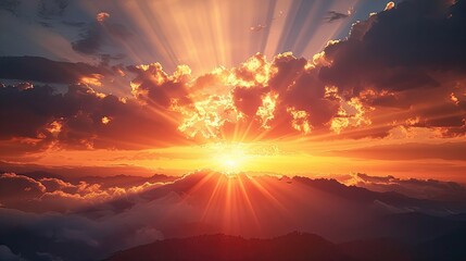 Wall Mural - a beautiful sunrise with a bright sun shining through the clouds