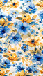 © OlgaNeuroArt - Vibrant Floral Pattern, Blue and Yellow, Decorative Background with Copy Space