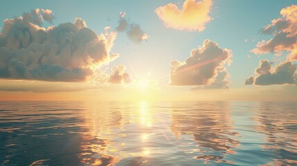 Wall Mural - a beautiful sunset over the ocean with a reflection of the sun on the water. the sky is filled with 