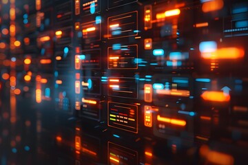 Poster - Abstract Futuristic Digital Interface with Glowing Orange and Blue Lights