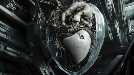 Poster - a complex mechanical device resembling a human spleen featuring a blend of organic and synthetic ele