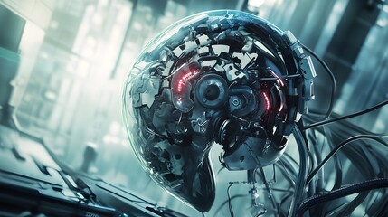 Poster - detailed close up view of a mechanical spleen made up of organic and synthetic elements set in a fut