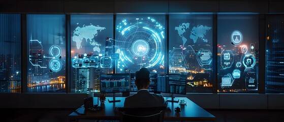 Aufkleber - futuristic high tech remote working environment featuring advanced digital equipment interactive dis
