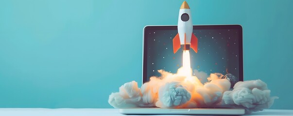 Wall Mural - laptop with rocket launch illustrations