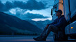 © AiiNa - Photography of a truck driver taking a break at a rest stop, with a UHD image capturing the driver relaxing outside their truck and the surrounding environment in high detail